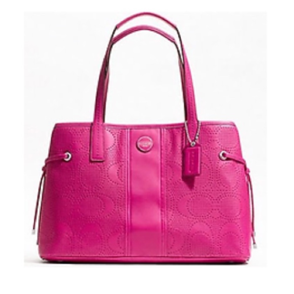 New pink perforated carryall coach bag new